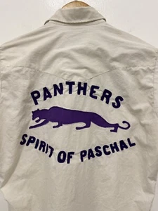 VTG 50'S 60s PURPLE PANTHERS PASHCHAL H BAR C CHAINSTITCH WESTERN SHIRT M L RARE - Picture 1 of 20