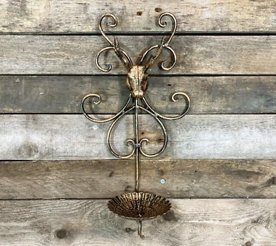 Antler Stag Head Wall Candle Holder Antique Gold Metal Sconce Light Reindeer NEW - Image 1 of 4