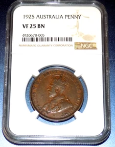 1925 Australia 1 Penny NGC VF 25 BN Australian Key Date Very Fine Certified Coin - Picture 1 of 4