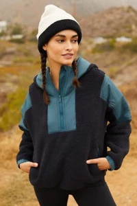 Free People Movement Fleece Pullover jacket XS  outdoor Lead The Pack Black Teal - Picture 1 of 9