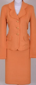 ST.JOHN Women Knit Orange Fringed Trim Jacket & Skirt Sz 14 - Picture 1 of 7