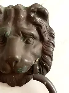 LARGE 8.5" ANTIQUE c.1902 VICTORIAN BRONZE LION HEAD DOORKNOCKER - Picture 1 of 14