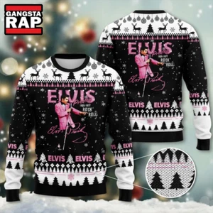 BG Elvis Presley 1935-1977 Rock Roll Ugly Christmas Sweater - Picture 1 of 3