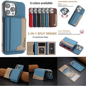 2 in 1 Magnetic Detachable Wallet Case For iPhone 16 15 14 Plus 13 12 11 Pro Max - Picture 1 of 81