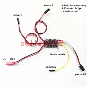 1.8Ax2 Brushed ESC Dual two-way Speed Controller 1:35 RC Tank Tracked 7.4v 2S - Picture 1 of 6