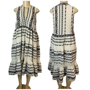 Abito midi donna Nema Resort Wear ricamato avorio nero taglia media - Foto 1 di 9