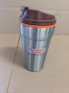 Dunkin Donuts 14oz Tumbler Travel Mug Cup Metal Business Work Home Silver Brown - Picture 1 of 3