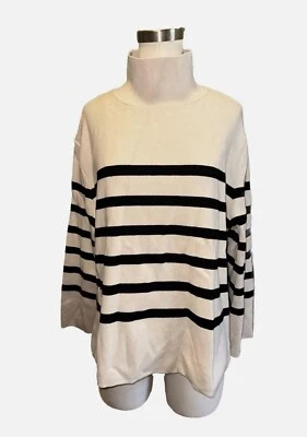 Suéter de cuello alto H&M beige negro a rayas talla mediana agotado al por menor $49 Foto 1 de 4
