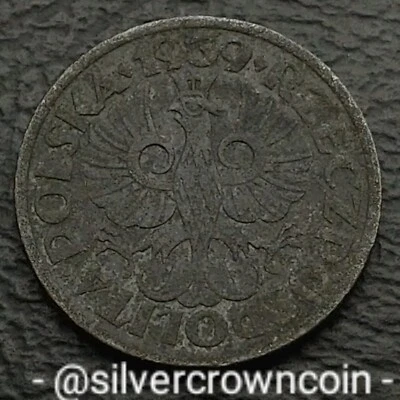 Poland 🇵🇱 1 Grosz 1939 W. Y#34. Zinc 1 Cent coin. Crowned Eagle. WWII Ger. Ocp - Image 1 of 4