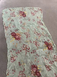 Green W/Red & Pink Roses Floral Printed Lightweight Rayon Scarf 12 X 64 Inches - Picture 1 of 2