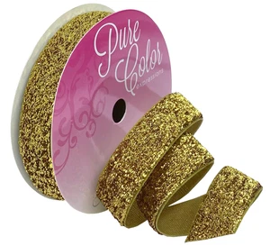 Morex Ribbon Velvet Glitter 5/8"X3yd-Gold - Picture 1 of 1