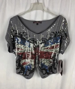 Almost Famous Size S Jrs Gray Sequin Front Shirt NWT - Picture 1 of 5