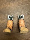 Vintage Hand Painted and Carved Wood Owl Perched on Driftwood Detailed 