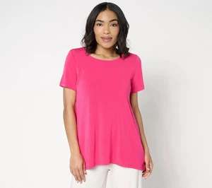 Susan Graver Modern Essentials Regular Liquid Knit Tunic in Pink Burst Size L - Picture 1 of 1