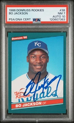 1986 DONRUSS НОВИЧКОВ BO JACKSON #38 * ROYAL * RC * NM PSA 7 AUTO PSA 10 - Изображение 1 из 2