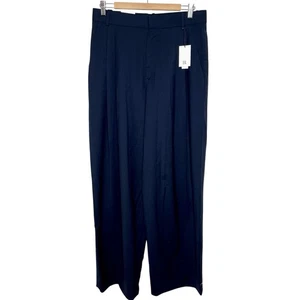 Banana Republic High Rise Wide Leg Wool Pants Navy Womens 10 Pleated Trouser - Picture 1 of 9