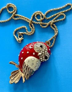 EULE ROT EMAILLE MIT KRISTALLEN SKURRILER ANHÄNGER HALSKETTE Schmuck nicht Betsey Johnson - Bild 1 von 5