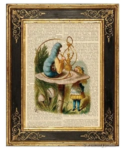 Alicia en el País de las Maravillas Impresión Artística en Página de Libro De Colección Hablando con Oruga Color - Imagen 1 de 3