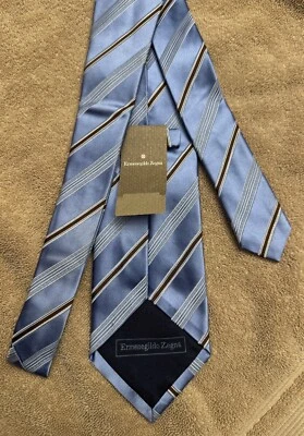 Corbata Jacquard ERMENEGILDO ZEGNA Azul Seda Marrón Rayas Diagonales 59 X 3.75 Foto 1 de 4
