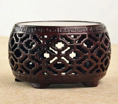 Florero de piedra bonsái con soporte para pecera tallada en palo de rosa base tipo tambor Foto 1 de 4