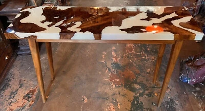 White Epoxy Live Edge Console Counter Slab For Bar Furniture Decor - Image 1 of 4