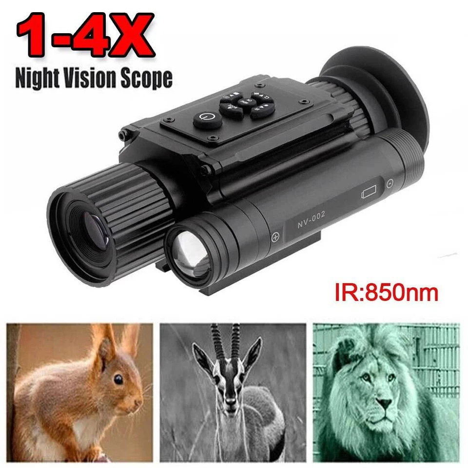 1-4x Zoom infrared Night Vision Monocular Sight Rifle Scope 850nm Hunting IR Cam - Image 1 of 4