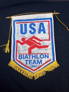 Vintage 1991 USA Biathlon Team Autographed Banner Flag - Picture 1 of 6