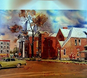 Bath NY Courthouse Pultney Park Print Columbia Banking John C Menihan años 70 - Imagen 1 de 1