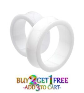 Pair 8g-50mm ACRYLIC TUNNELS Double Flare Gauges Solid Saddle Ear White 1042