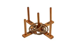 Wooden Rope Ring Toss Quoits Outdoor Game Set Wooden Pine Cross Jenjo Games - Picture 1 of 6