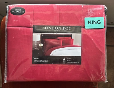 Juego de sábanas a cuadros London Fog KING SIZE 6 piezas rojo festivo (2 fundas de almohada adicionales) Foto 1 de 3