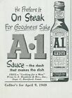 1949 A1 Steak Sauce For Goodness Sake Book Offer Cooking For A Man Print Ad C14