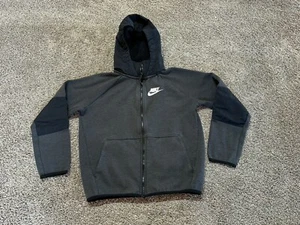 Nike Boys Jacket Large Black Gray Hooded Full Zip Medium Weight Coat - 9540 - Picture 1 of 8