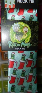 Rick and Morty Holiday PICKLES IN CHRISTMAS STOCKINGS Neck Tie* NWT - Picture 1 of 5