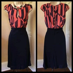 MNG por Mango Naranja Marino Mangas Gorra Mirilla Vestido Vaina Geométrica - M M3020 - Imagen 1 de 12