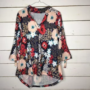 Nuova blusa Hi-Lo tunica top scollo a V rotolo linguetta manica floreale donna media - Foto 1 di 7