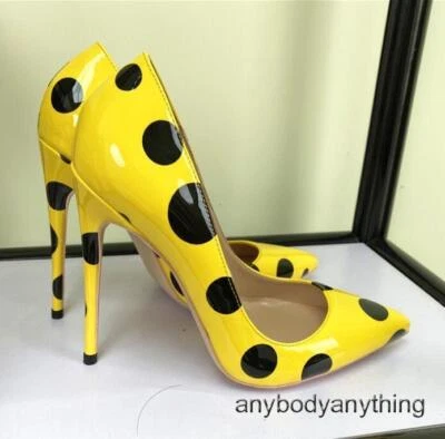 Women Pointed Toe Polka Dot Stiletto High Heels Prom Shoes Patent Leather Pumps - Image 1 of 4