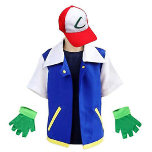 Men Adult Ash Ketchum Costume Boys Halloween Cosplay Outfits Set Clothes Anime.