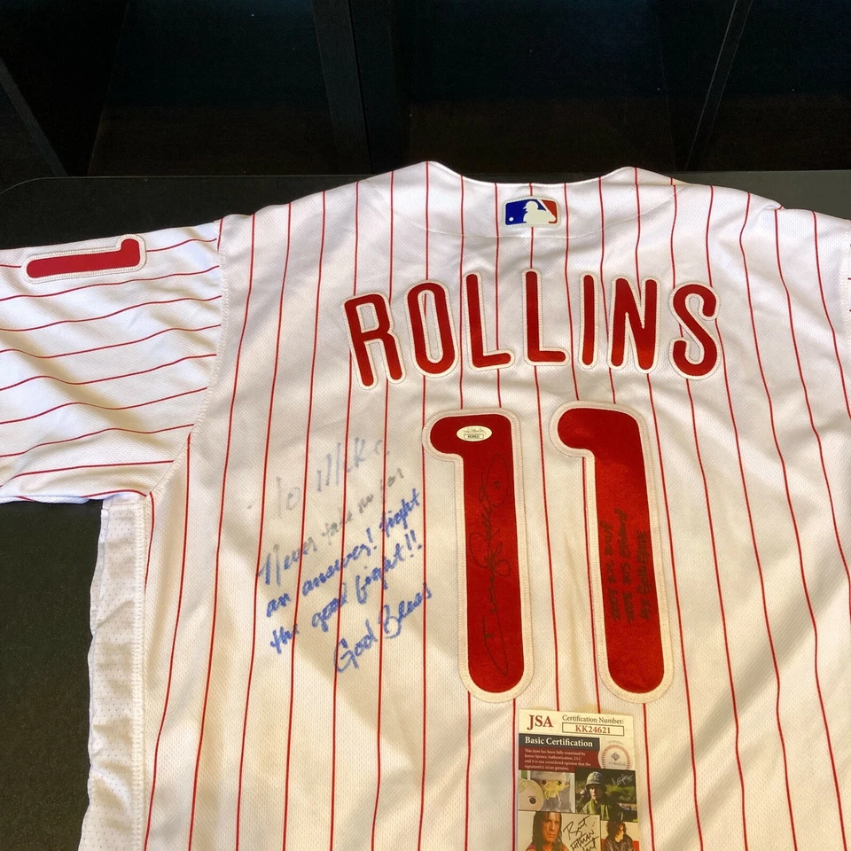 Jimmy Rollins 2008 World Series MVP Signed Inscribed Phillies Jersey JSA COA - Image 1 of 4