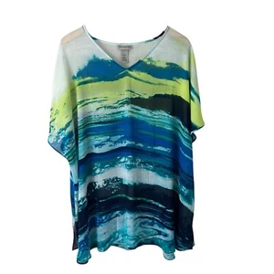 Top donna trasparente Catherines Georgette più 3x maniche Dolman righe acquerello - Foto 1 di 9