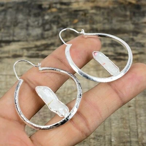 Pendientes colgantes de piedra de perlas Biwa radiantes de cobre electroformados y enchapados en plata - Imagen 1 de 6