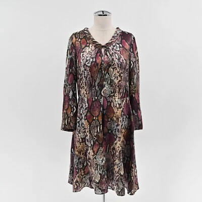 REBECCA TAYLOR Dress Womens Size 6 Silk Met Python Snake Print Purple Mob Wife - Image 1 of 4