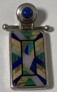 Designer WK Whitney Kelly Sterling Silver Multi Color Stones Inlay Pendant - Picture 1 of 10