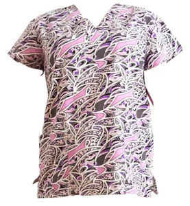 Women's Fashion Medical Nursing Scrub Tops Purple White Blue Shapes S - Picture 1 of 2