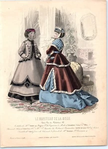 La Moniteur De La Mode Schleier Satin Samt Spitze handkolorierter Kunstdruck LESEN PP - Bild 1 von 2