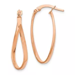 10K Rose Gold Polished Hinged Hoop Earrings L-26 mm,W-12 mm 1.07g - Picture 1 of 4