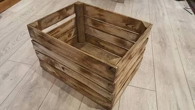 4 x BURNT TOURCHED WOOD VINTAGE WOODEN APPLE FRUIT CRATE RUSTIC OLD BUSHEL BOX - Image 1 of 4