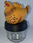 Kitchy Mamma Chicken Carrying Little Chicks On black Zinc Lid 1/2 Pint Clear Jar