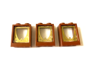 LEGO Parts: Window w/ Printed Glass Inserts, 1x2x2, Reddish Brown, #60592, 3 Pcs - Picture 1 of 1