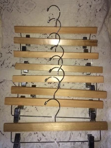 Used Hangers Solid Hardwood With Metal Clips Wood Clothes Skirt Organizer 8 PACK - Picture 1 of 2